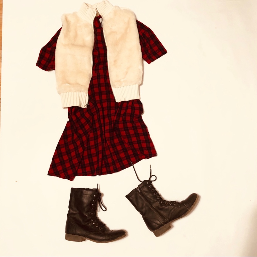Girls Old Navy Red and Black Plaid Skater Dress - Picture 4 of 4